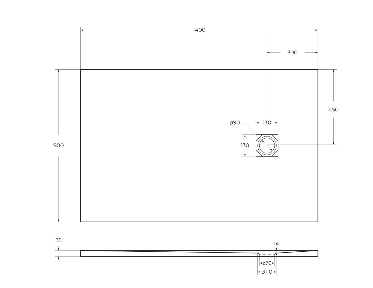 Душевой поддон из искусственного мрамора в комплекте с сифоном BelBagno UNO TRAY-MR-UNO-AH-140/90-35-W-NO - Gidratop.ru изображение