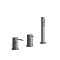 GESSI 316 смеситель для ванны на 3 отверстия наполнение через слив-перелив с переключателем, убирающаяся душевая лейка, цвет: steel brushed - Gidratop.ru изображение