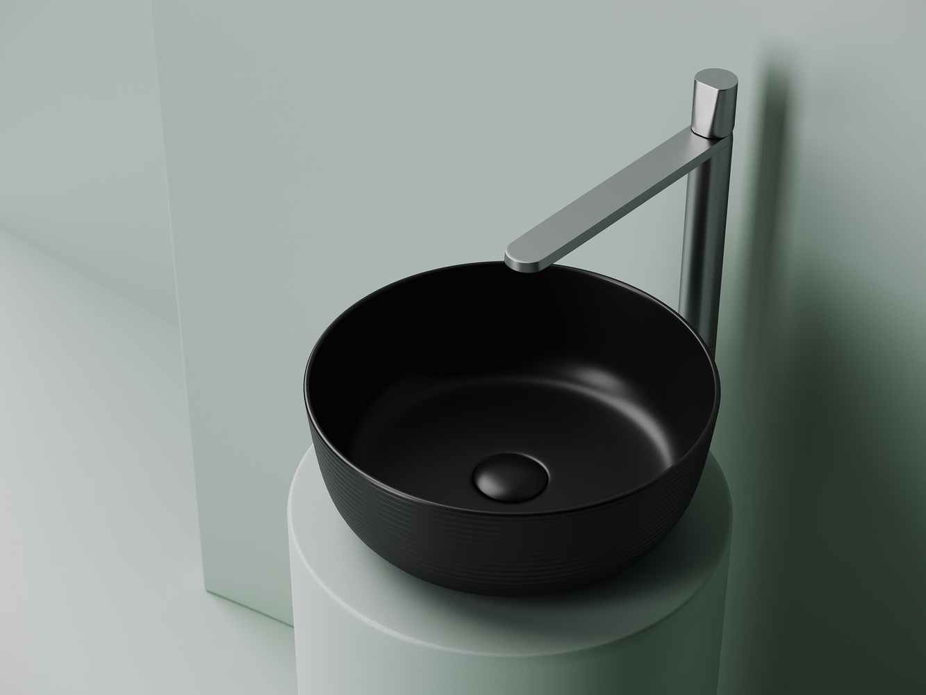 Раковина накладная круглая 356x356x135, цвет черный матовый - Gidratop.ru изображение
