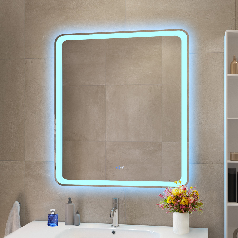 MULTICOLORE Зеркало со встроенной разноцветной подсветкой RGB и сенсорным выключателем CZR-SPC-MC-700-800-RGB-TCH, 12V, 220-240V, 700x800x30 - Gidratop.ru изображение