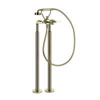 GESSI VENTI20 смеситель для ванны напольный, двухвентильный, с ручным душем и шлангом 1500 мм., внешняя часть, цвет Brass PVD - Gidratop.ru изображение