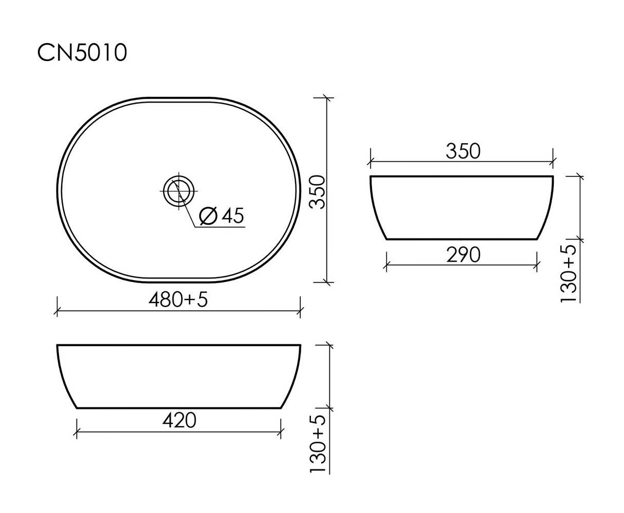 Умывальник чаша накладная овальная Element 480x350x130мм - Gidratop.ru изображение