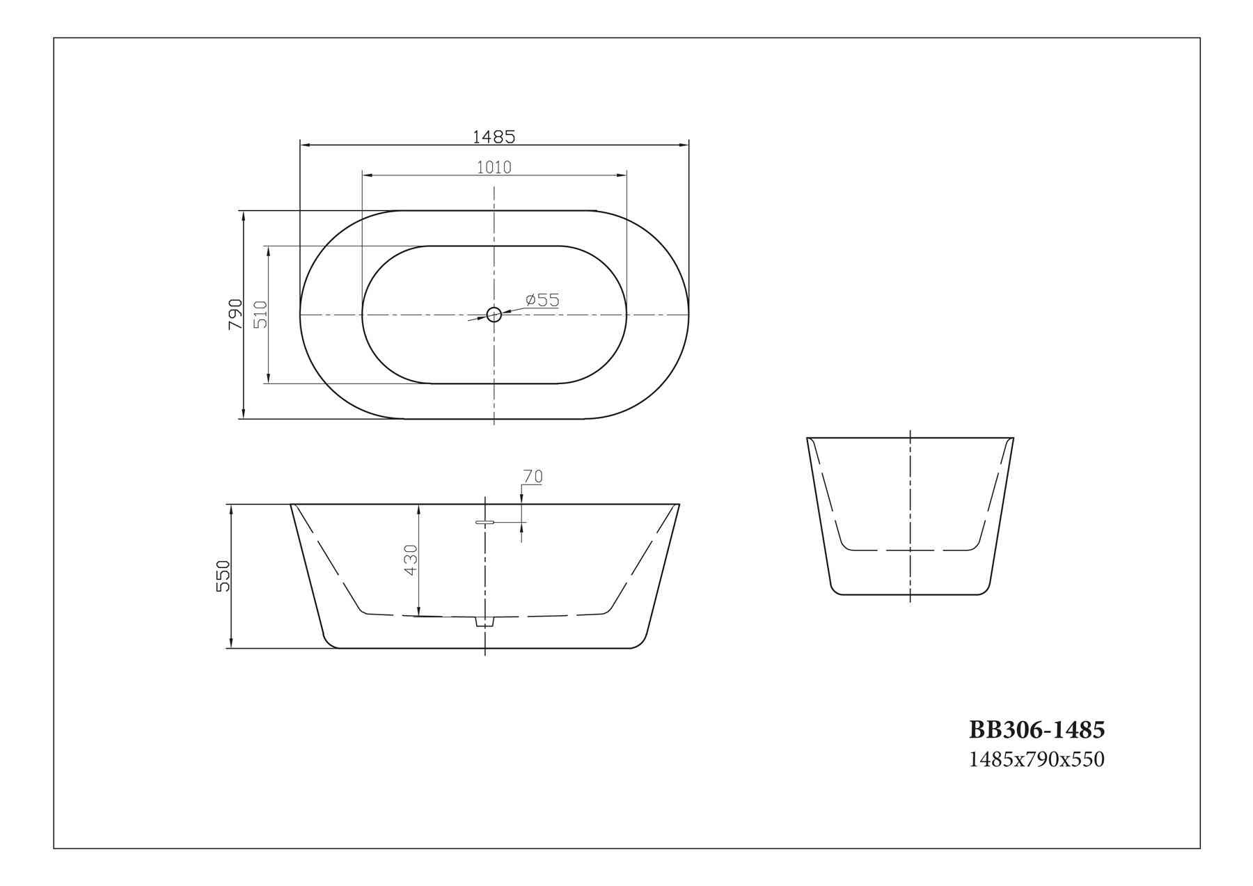 Акриловая ванна BELBAGNO BB306-1485 - Gidratop.ru изображение