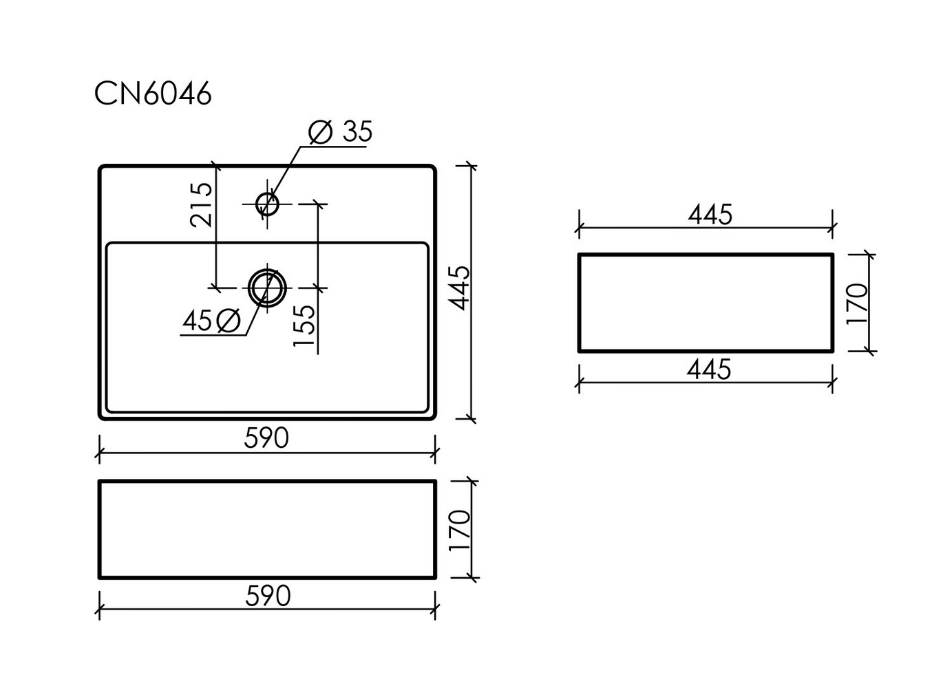 Умывальник чаша накладная прямоугольная Element 590x450x160мм - Gidratop.ru изображение