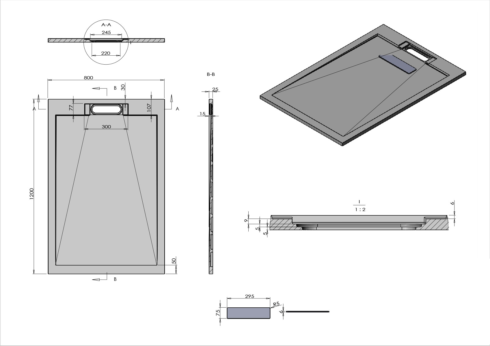 Поддон для душа из искусственного камня VST-4SRL8012A,1200*800*25, антрацит - Gidratop.ru изображение