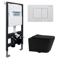 Комплект подвесной унитаз ABBER Rechteck AC1201MB черный матовый с инсталляцией AC0105 и кнопкой AC0120MW белая матовая - Gidratop.ru изображение