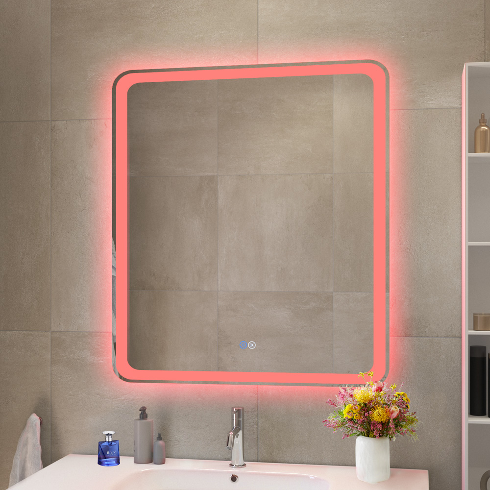 MULTICOLORE Зеркало со встроенной разноцветной подсветкой RGB и сенсорным выключателем CZR-SPC-MC-700-800-RGB-TCH, 12V, 220-240V, 700x800x30 - Gidratop.ru изображение