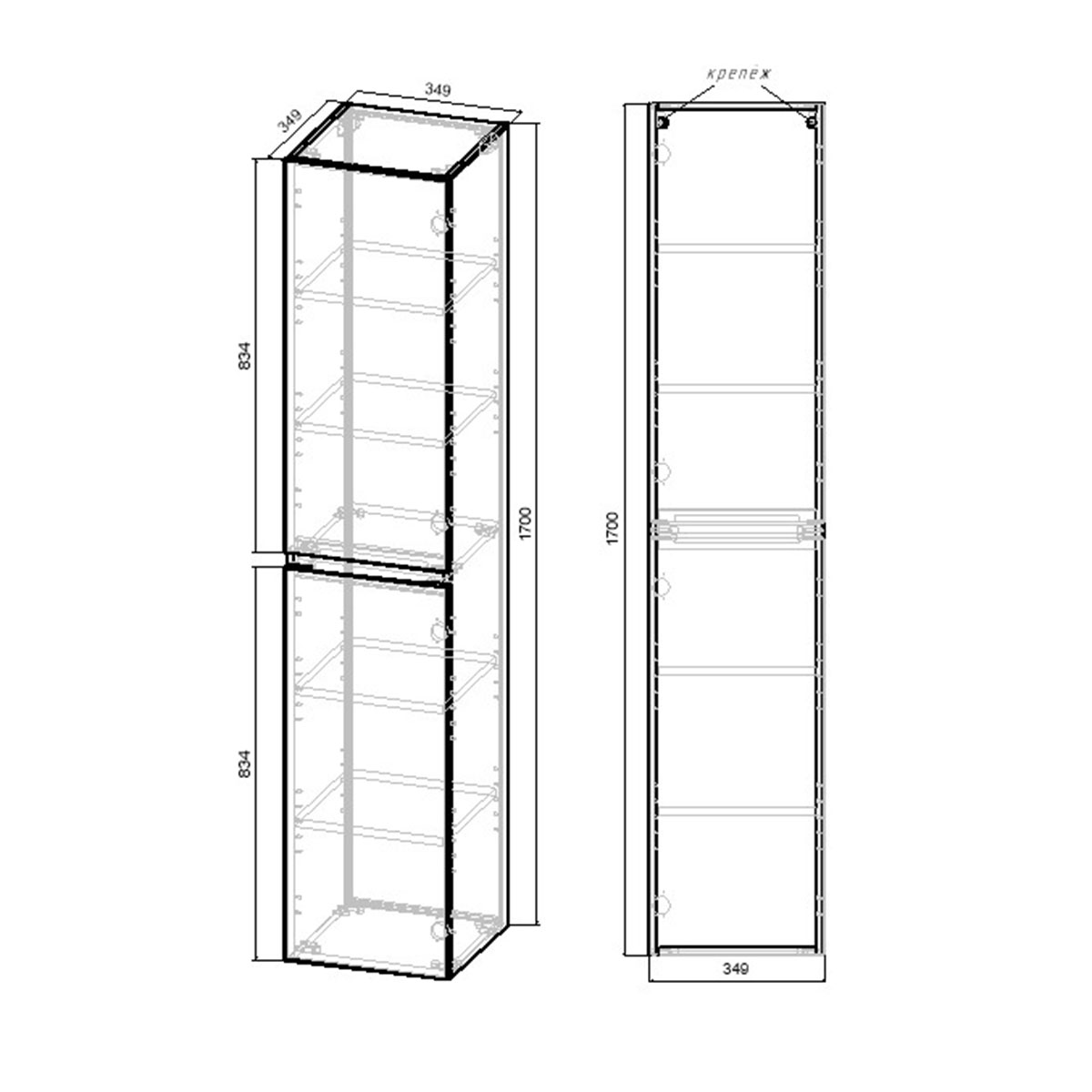 Шкаф Fine VSC-2NF170BT подвесной, 1700*350*350, Beton - Gidratop.ru изображение