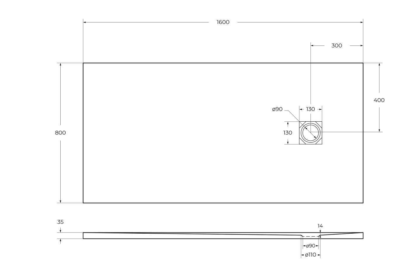 Душевой поддон из искусственного мрамора в комплекте с сифоном BelBagno UNO TRAY-MR-UNO-AH-160/80-35-W-NO - Gidratop.ru изображение