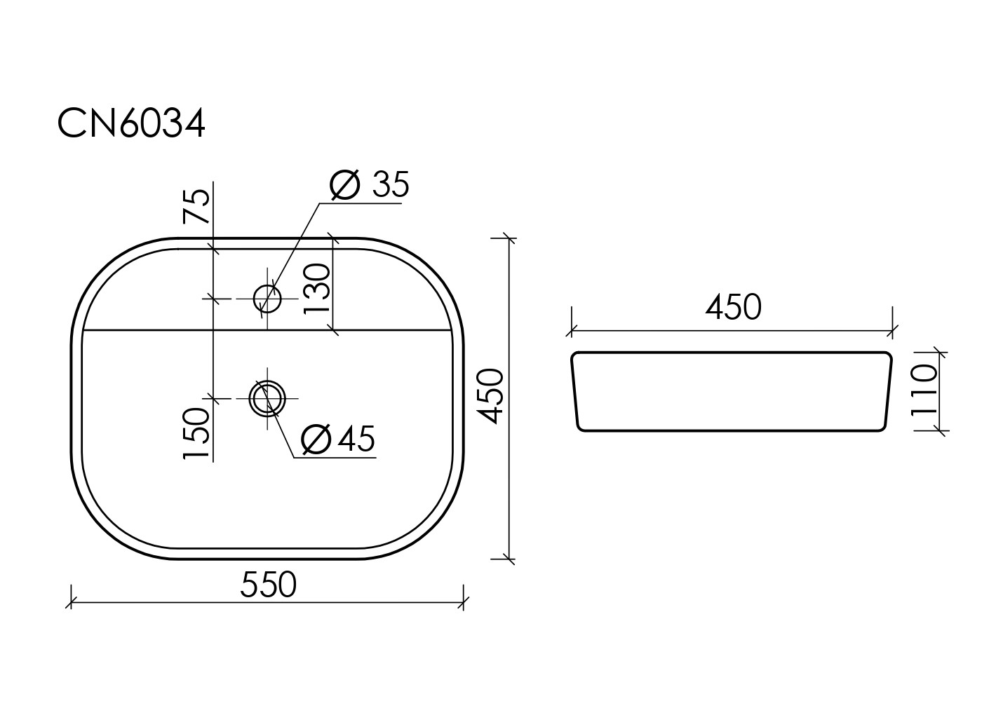 Умывальник чаша накладная прямоугольная Element 550x450x110мм - Gidratop.ru изображение