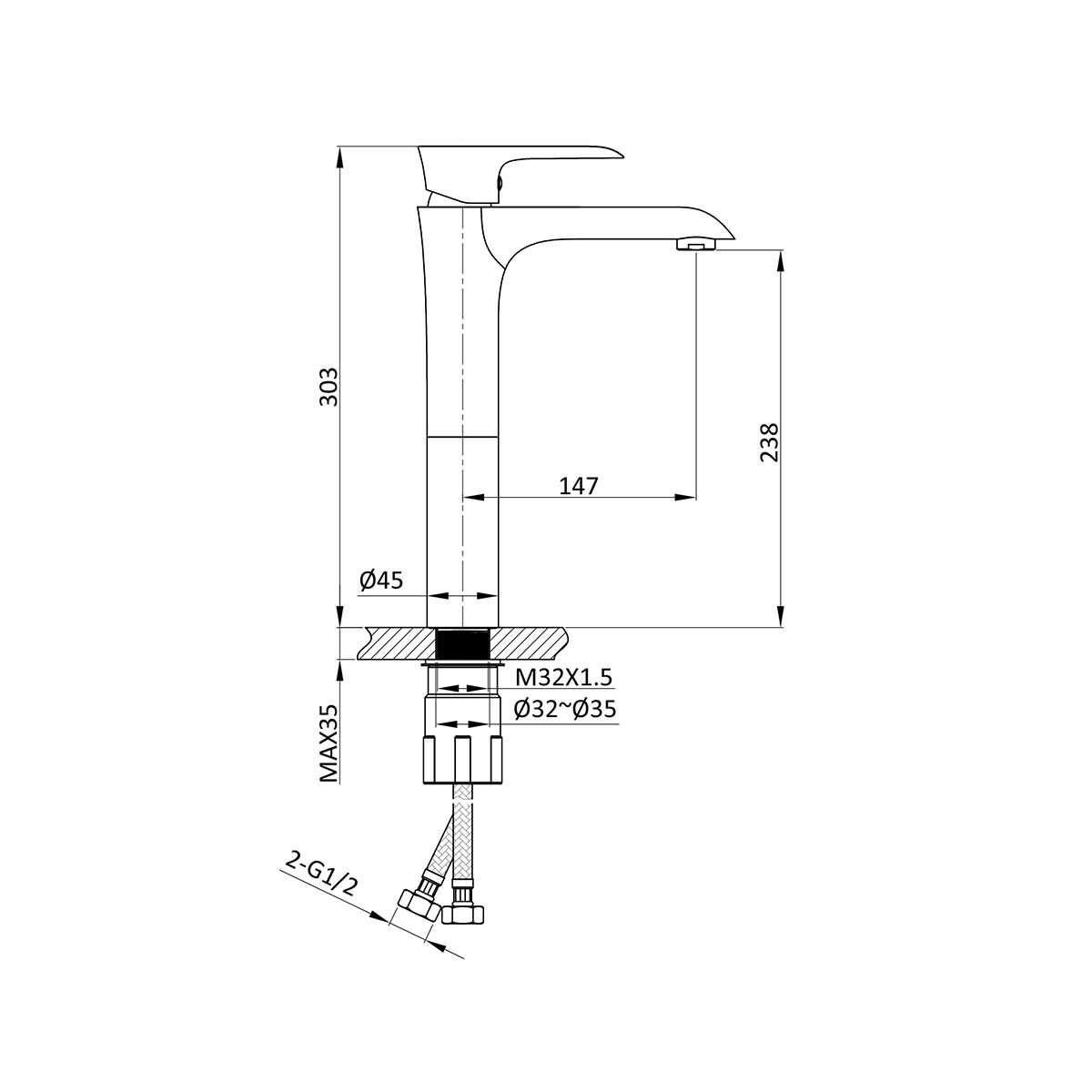 Смеситель для накладной раковины Esse VBF-1E2CH однорычажный, хром - Gidratop.ru изображение
