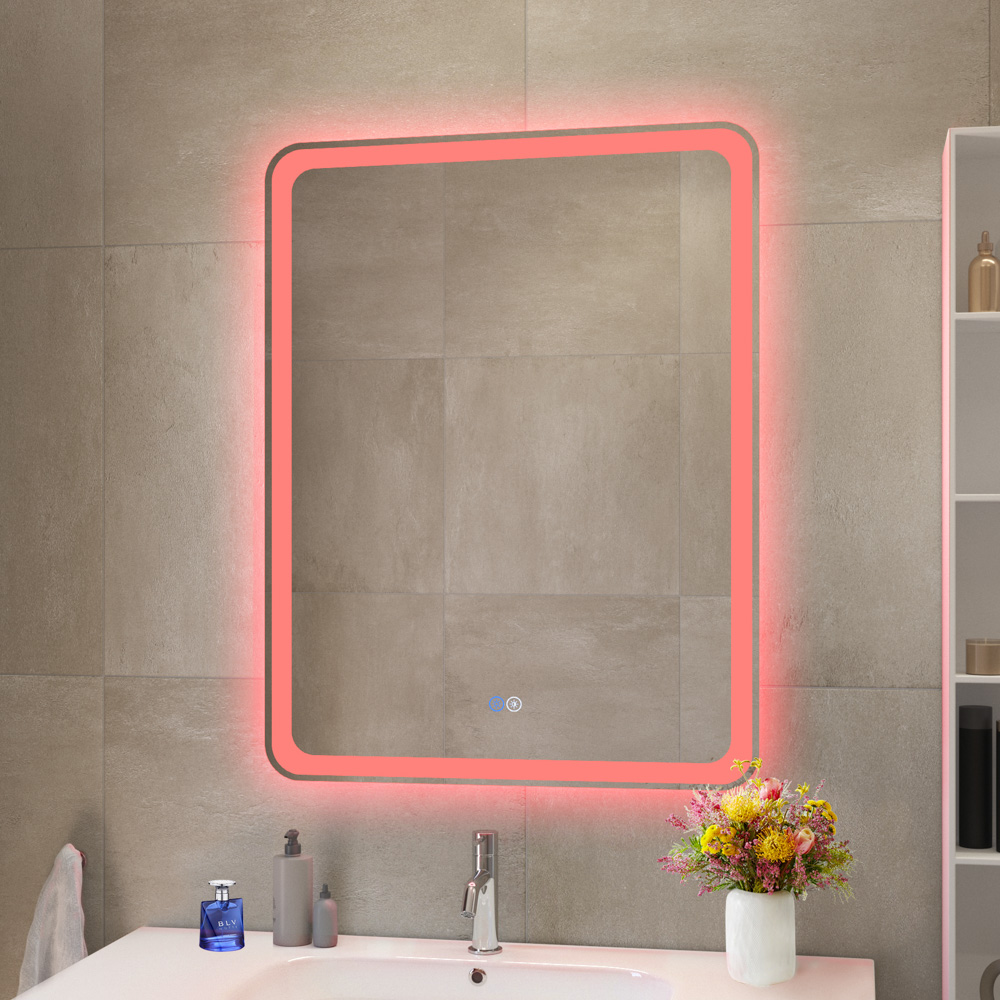 MULTICOLORE Зеркало со встроенной разноцветной подсветкой RGB и сенсорным выключателем CZR-SPC-MC-600-800-RGB-TCH, 12V, 220-240V, 600x800x30 - Gidratop.ru изображение