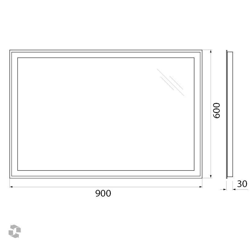 Зеркало с встроенным светильником и кнопочным выключателем SPC-GRT-900-600-LED-BTN, 12W, 220-240V, 900x30x600 - Gidratop.ru изображение