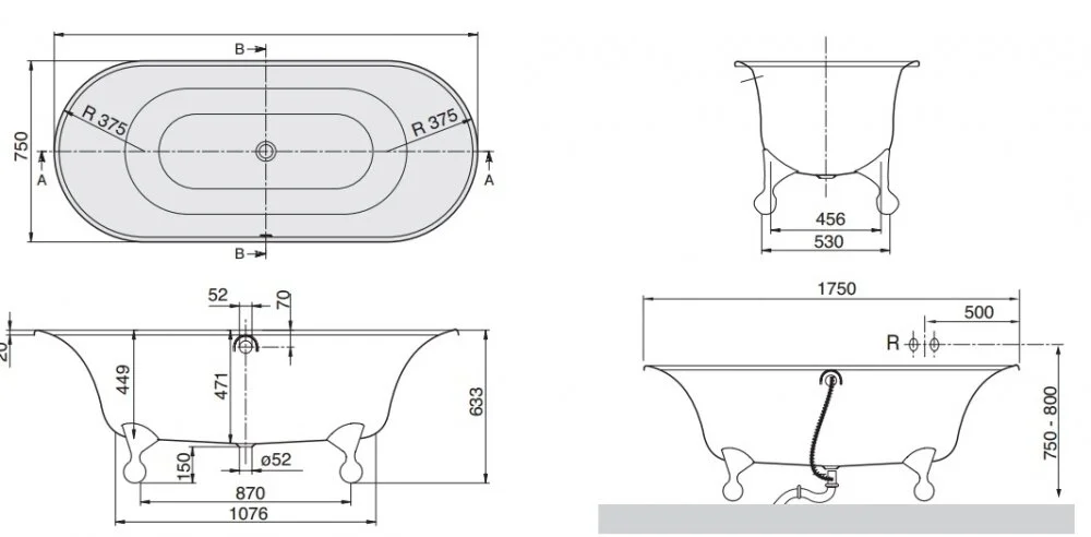 Квариловая ванна Villeroy&Boch Ceta 175 x 75 см, UBQ175CEA7W0V ножки белые - Gidratop.ru изображение