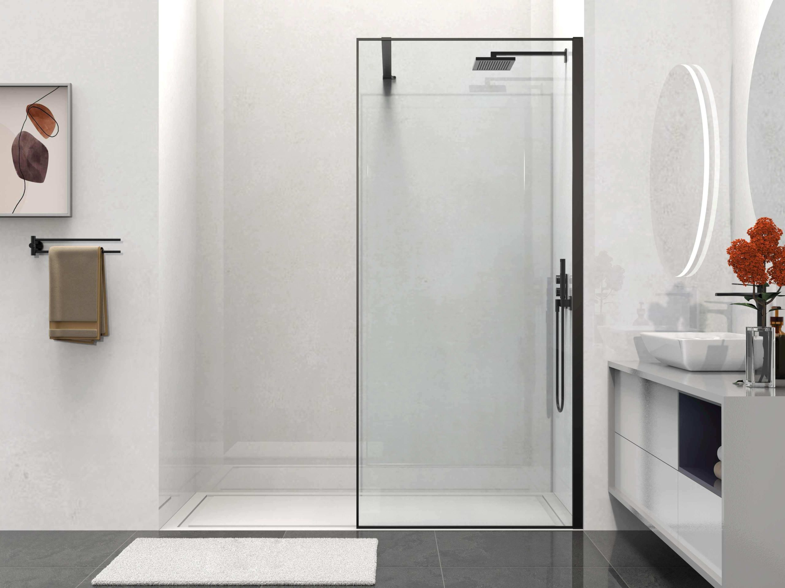 Душевая перегородка Walk-In VSW-1HS100CLB, 1000*2000, черный матовый, стекло прозрачное - Gidratop.ru изображение