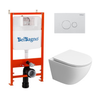 Комплект 3 в 1 Унитаз подвесной с сиденьем BelBagno UNO-TOR BB5177CH-TOR/SC + Система инсталляции 2 в 1 BelBagno BB026/BB082BL - Gidratop.ru изображение