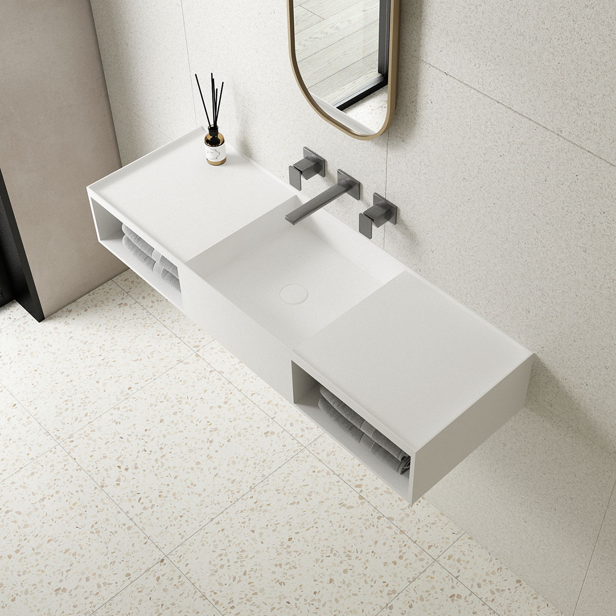 Раковина из искусственного камня Vincea VWB-6S212MW, 1200*400*200, подвесная, цвет белый матовый - Gidratop.ru изображение