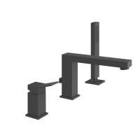 Gessi Rettangolo K смеситель для ванны на 3 отверстия, с встроенным в излив переключателем и ручным душем, цвет: черный - Gidratop.ru изображение