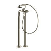 GESSI VENTI20 смеситель для ванны напольный, двухвентильный, с ручным душем и шлангом 1500 мм., внешняя часть, цвет Nickel PVD - Gidratop.ru изображение