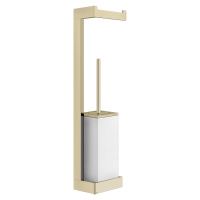 GESSI  INVERSO ACCESSORIES стойка настенная с держателем для туалетной бумаги и ершиком белым, цвет: Brass Brushed PVD - Gidratop.ru изображение