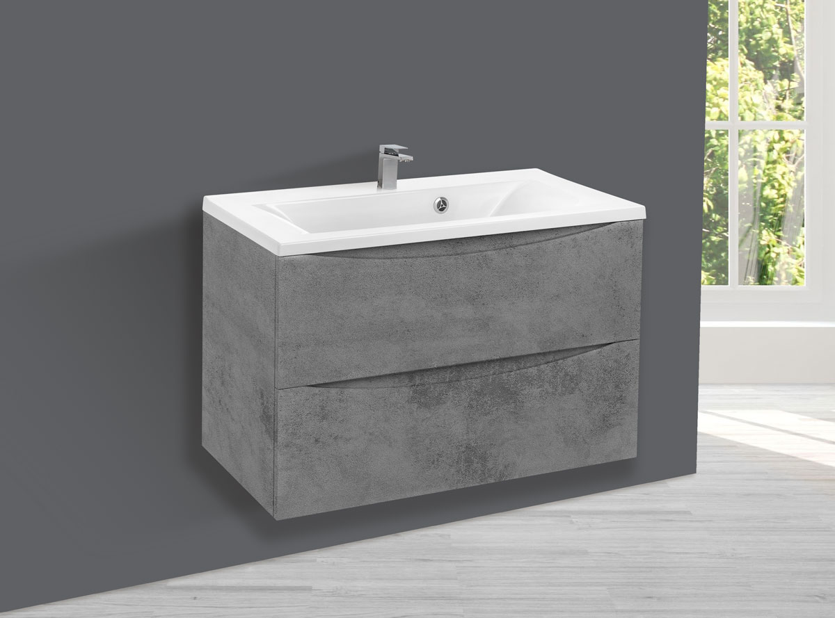 База под раковину Mia 800 подвесная, 2 выкатных ящика soft close, Beton - Gidratop.ru изображение