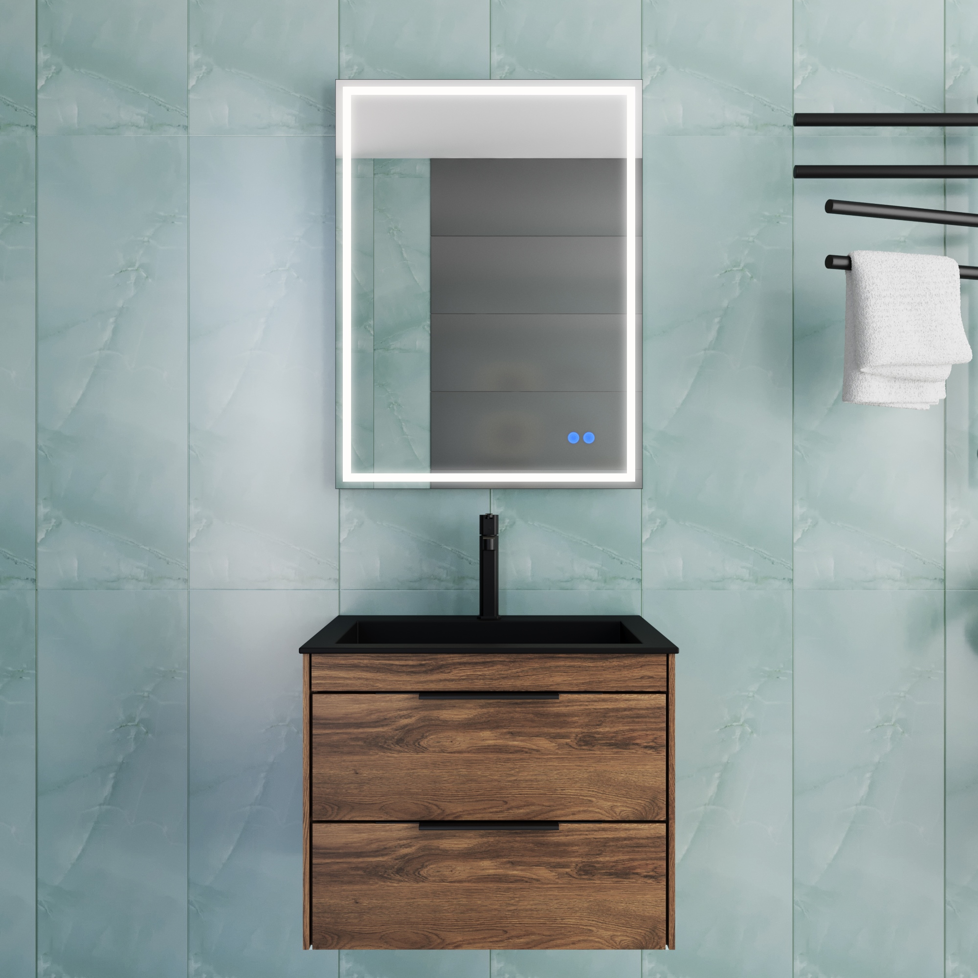 База под раковину Chiara 2D 600 подвесная, 2 выкатных ящика soft-close, C.Oak - Gidratop.ru изображение