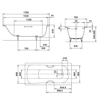 Стальная ванна Kaldewei Saniform Plus мод. 373-1, 170 x 75 см, с покрытием Easy-clean, 1126.0001.3001 - Gidratop.ru изображение