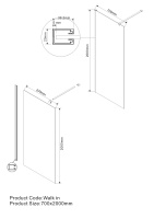 Душевая перегородка Walk-In VSW-1H700CLB, 700*2000, черный, стекло прозрачное - Gidratop.ru изображение