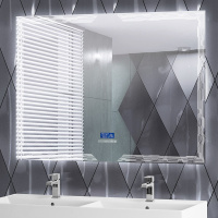 Зеркало с LED подстветкой, К6500, сенсорным выключателем Touch System, системой антизапотевания, с радио и реверсивнаятчиком температуры 45064, 120x90 - Gidratop.ru изображение