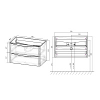 База под раковину Paola 800 подвесная, 2 выкатных ящика soft close, Beton - Gidratop.ru изображение