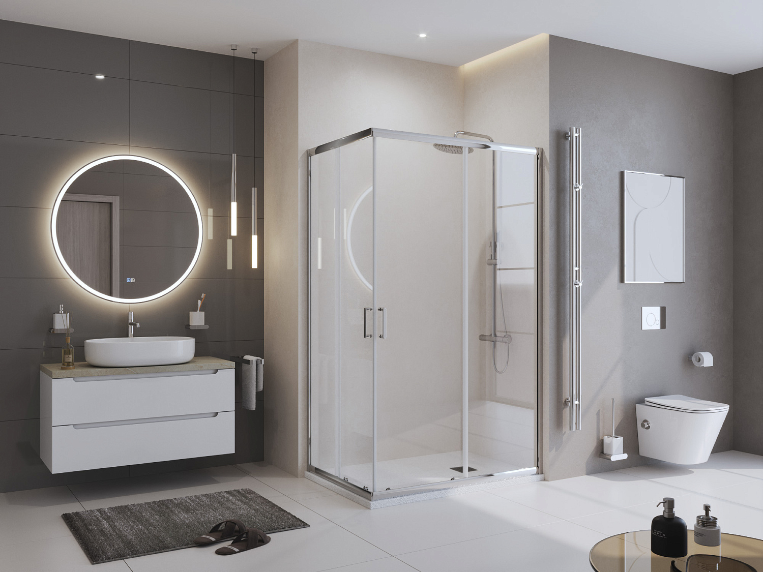 Душевой поддон из искусственного мрамора в комплекте с сифоном BelBagno UNO TRAY-MR-UNO-AH-120/80-35-W-CR