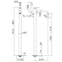 Newform X-STEEL 316 Смеситель для ванны напольный, излив 243 мм, в компл: руч. душ, шланг, без встр. части, (для 27819) цвет: PVD Brushed pale gold - Gidratop.ru изображение