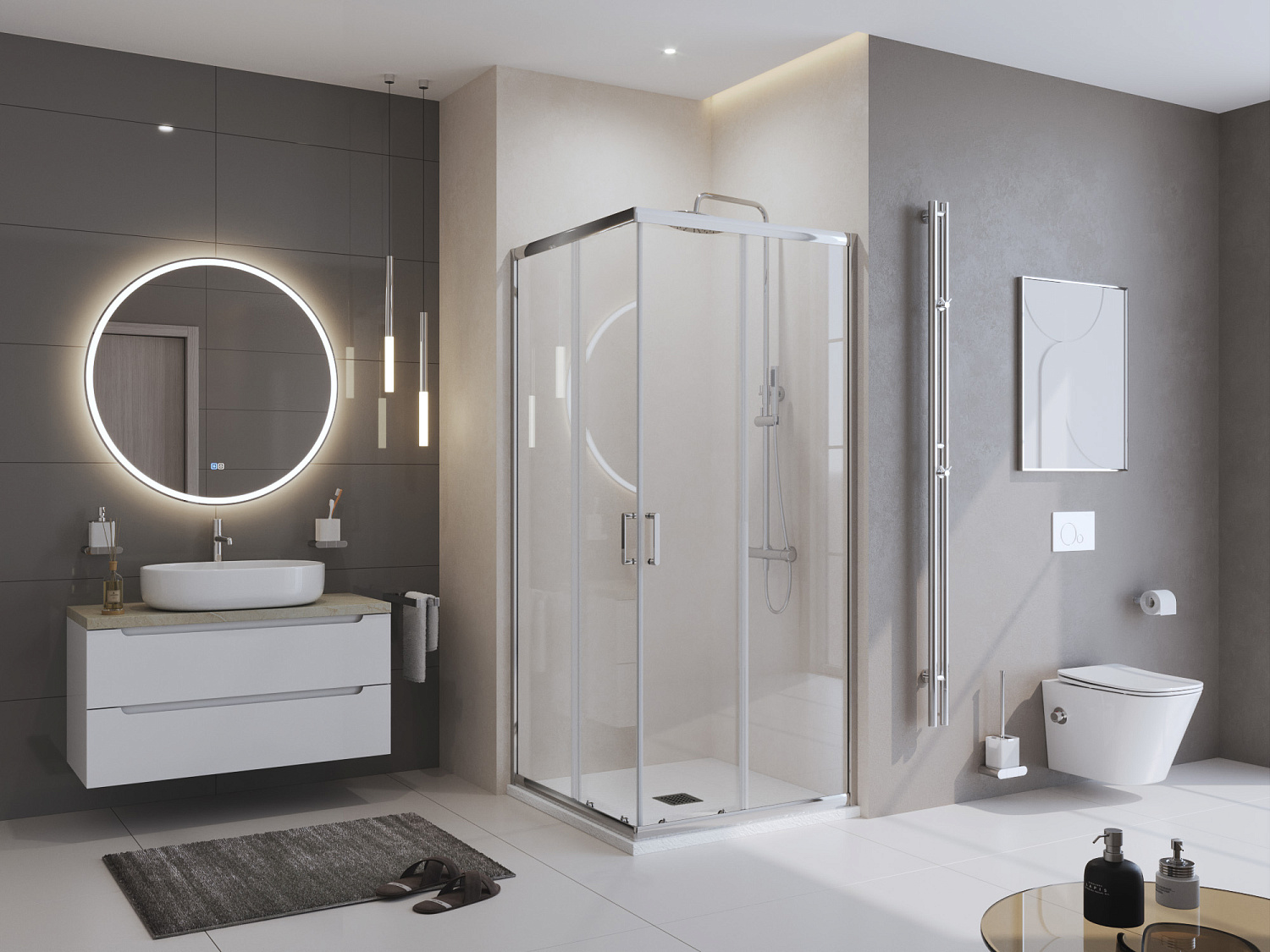 Душевой поддон из искусственного мрамора в комплекте с сифоном BelBagno UNO TRAY-MR-UNO-A-90-35-W-NO