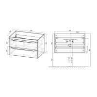 База под раковину Fine 800 подвесная, 2 выкатных ящика soft close, Beton - Gidratop.ru изображение