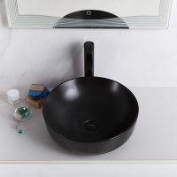 Раковина накладная керамическая, круглая, чёрная матовая, BB1315-H301, 410x410x130 - Gidratop.ru изображение