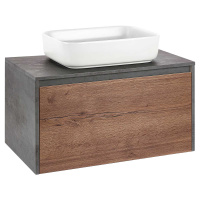 База под накладную раковину Mesa 800 подвесная, 1 выкатной/1 скрытый ящик soft close, T.Oak + Beton - Gidratop.ru изображение