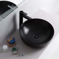 Раковина накладная керамическая, круглая, чёрная матовая, BB1315-H301, 410x410x130 - Gidratop.ru изображение