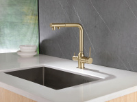 Смеситель ABBER Emotion AF8814G для кухни с подключением фильтра и выдвижной лейкой, золото матовое - Gidratop.ru изображение