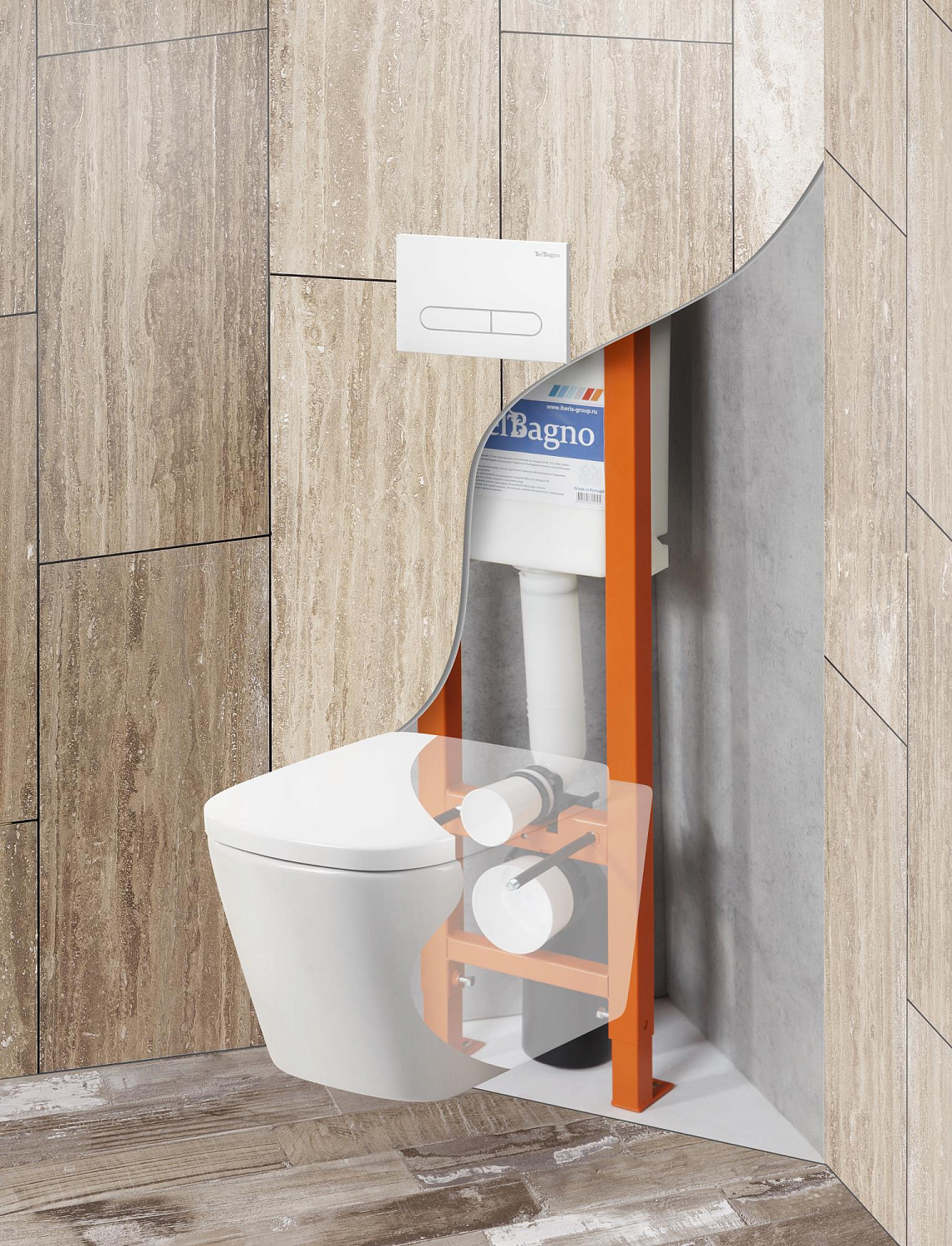 Инсталляция BelBagno 30 для подвесного унитаза, 1150х300х187 мм, со смывным бачком скрытого монтажа, фронтальное управление, крепление к стене в компл