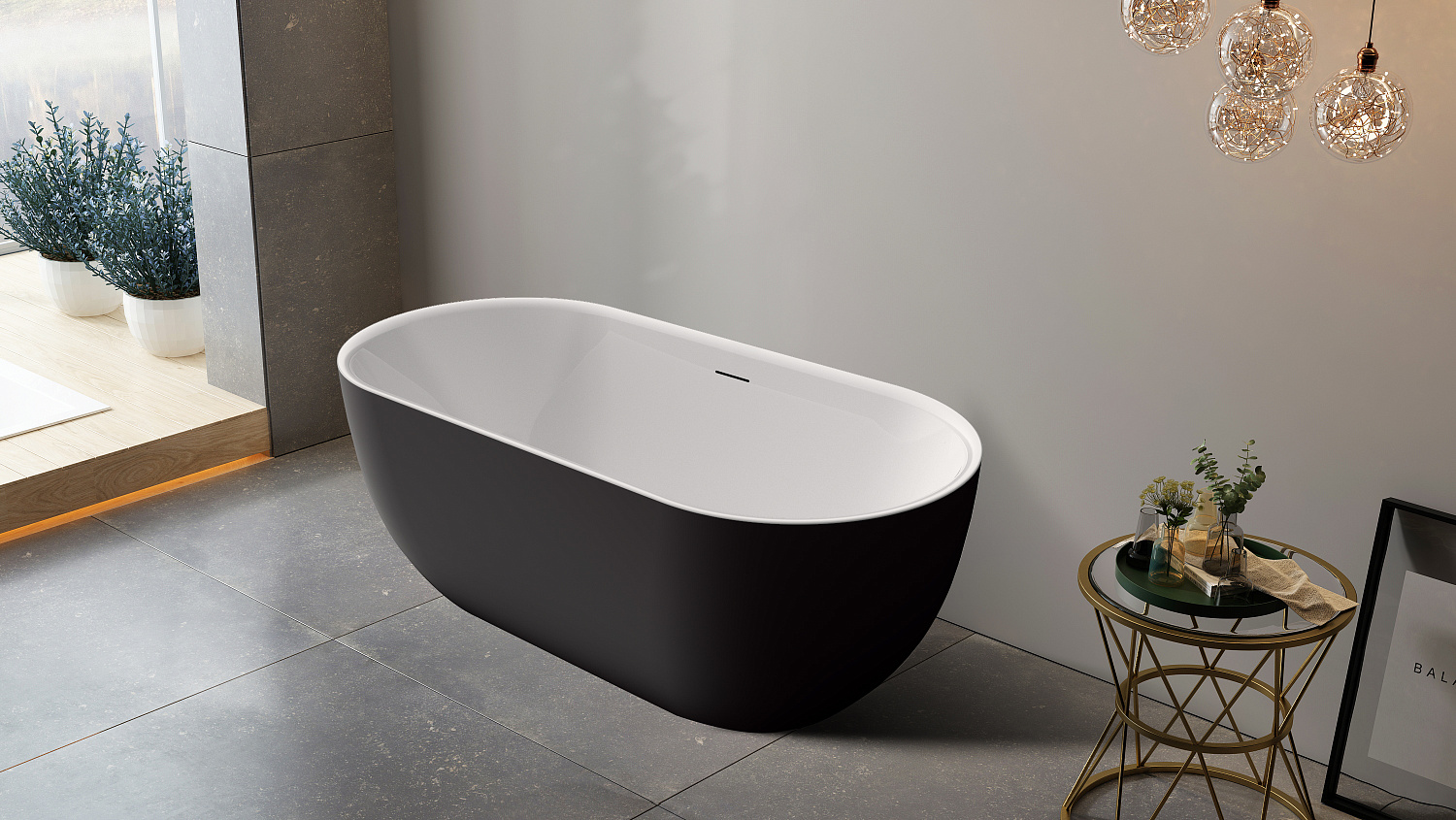Акриловая ванна BELBAGNO BB70-1700-800-W/NM Белый Глянец внутри, черный матовый снаружи