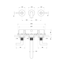 GESSI INCISO встраиваемый смеситель для раковины на 3 отверстия с изливом 210-190мм (внешние части), цвет: Finox Brushed Nickel - Gidratop.ru изображение