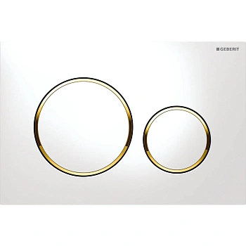 Кнопка смыва Geberit Sigma Type 20 115.882.KK.1, панель и кнопки - белый, кольца - позолота