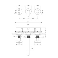 GESSI INCISO встраиваемый смеситель для раковины на 3 отверстия с изливом 210-190мм (внешние части), цвет: finox - Gidratop.ru изображение