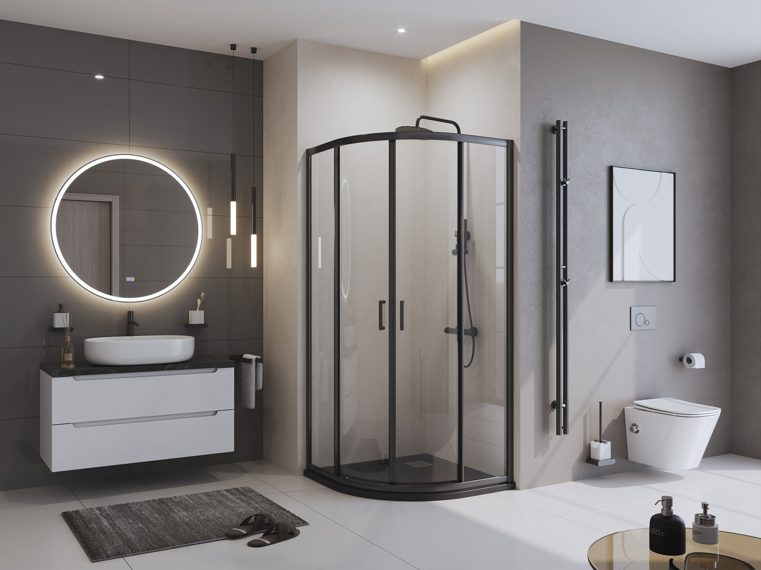 Душевой поддон из искусственного мрамора в комплекте с сифоном BelBagno UNO TRAY-MR-UNO-R-90-550-35-NERO-CR