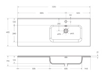 Керамическая раковина, чаша справа, BB1200ETL-R, 1210x460x175 - Gidratop.ru изображение