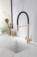 Смеситель ABBER Wasser Kreis AF81141G для кухни с подключением фильтра и выдвижной лейкой, золото матовое - Gidratop.ru изображение